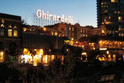Ghirardelli Square at dusk.