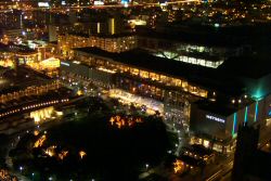 Yerba Buena Gardens and Sony Metreon at night.